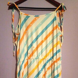 Striped dress, swim cover, with pockets
